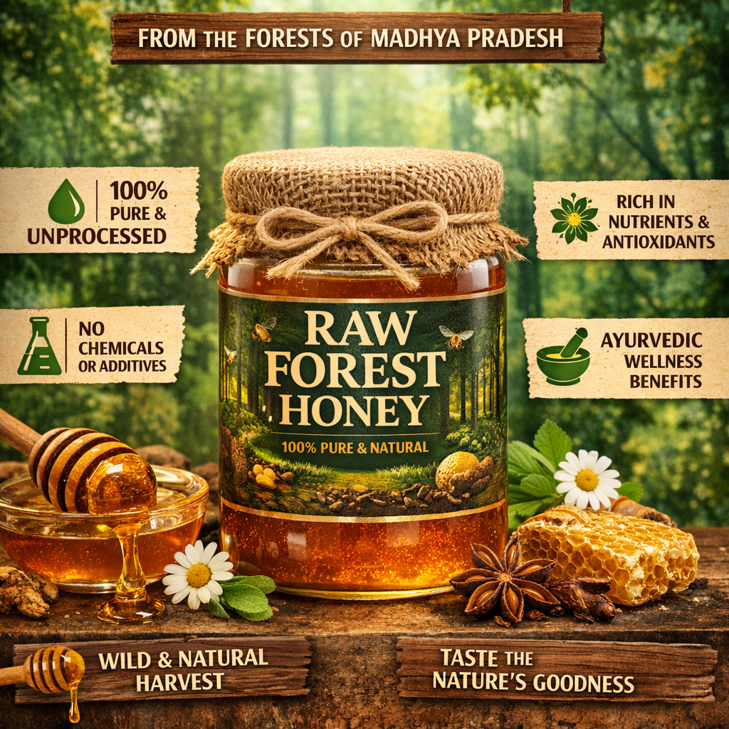 Raw Forest Honey – 100% Pure & Natural Honey from Madhya Pradesh | Unprocessed & Chemical-Free | Ayurvedic Wellness